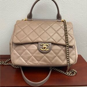 Chanel Beige Quilted Leather Satchel
